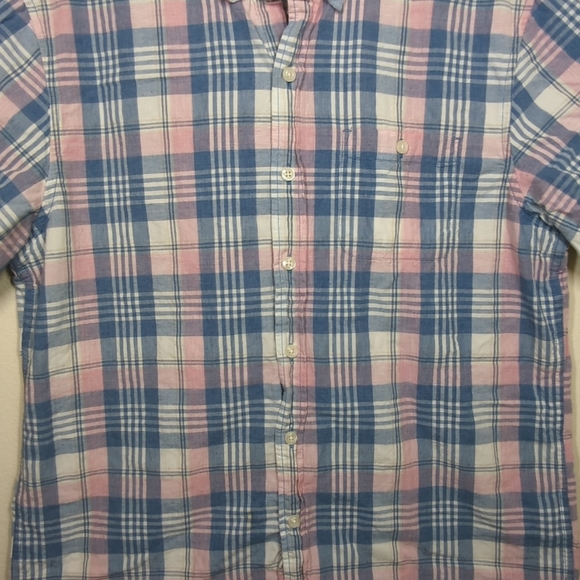 Michael Bastian Men’s Short Sleeve Button Down Shirt Blue/Pink Plaid Size M - Picture 3 of 6
